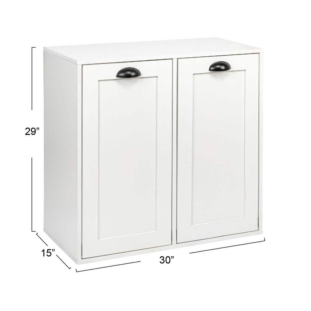 White Wood Laundry Sorter Cabinet with Drawstring Bags