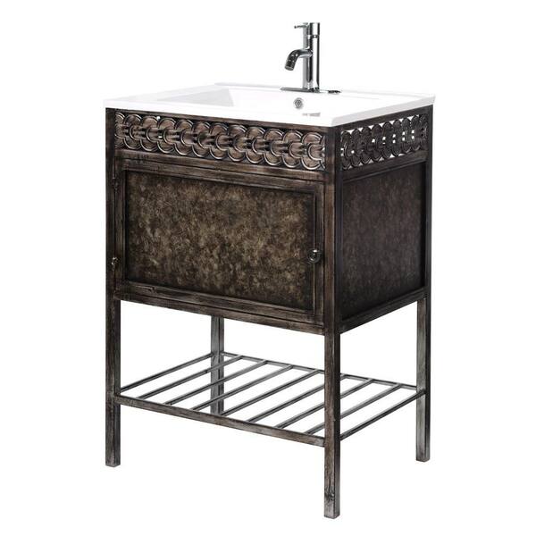 Home Decorators Collection Sydney 23.75 in. W Iron Vanity in Coppery with Porcelain Vanity Top in White