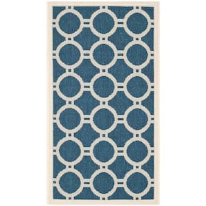 Courtyard Navy/Beige Doormat 2 ft. x 4 ft. Geometric Indoor/Outdoor Patio Area Rug