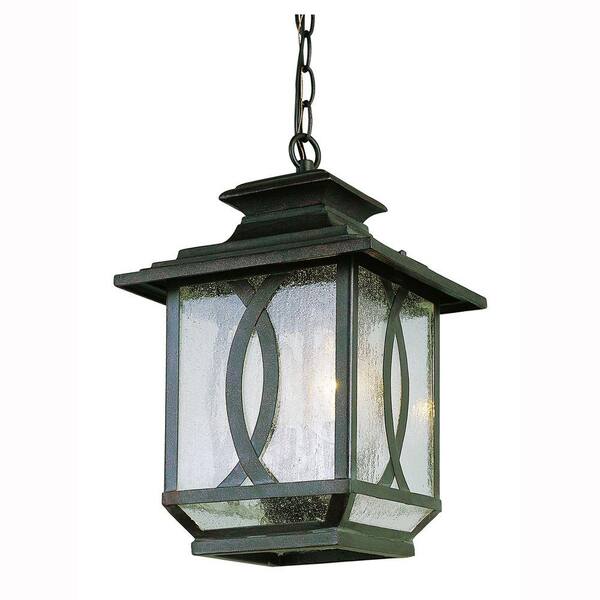 Bel Air Lighting 2-Light Outdoor Hanging Burnished Rust Lantern with Seeded Glass