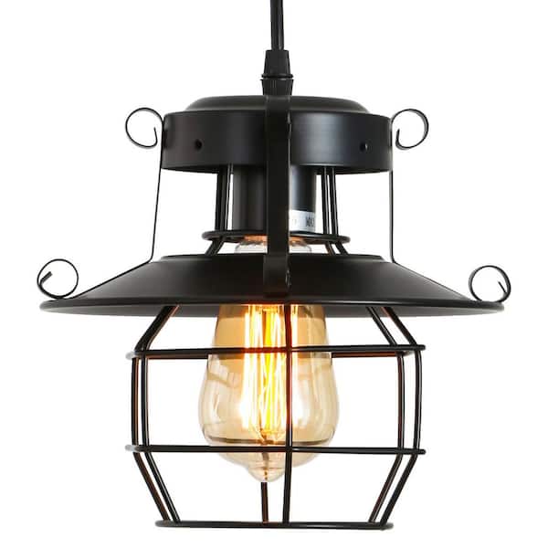 Tidoin 60-Watt 1-Light Black Pendant Light with Spring Frame Adjustable Height