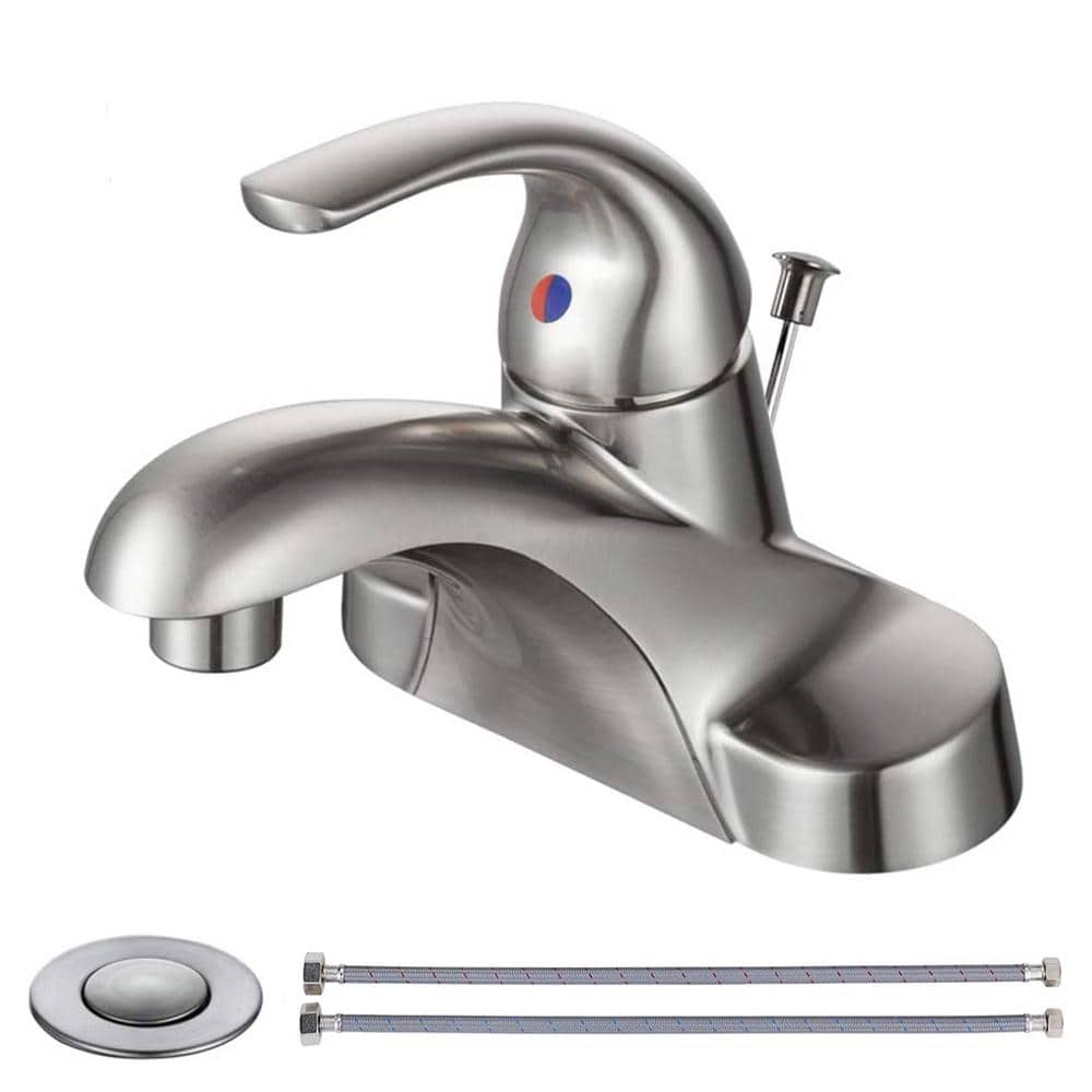 Brushed Nickel Single Handle Low Arc Bathroom Faucet with Drain Kit