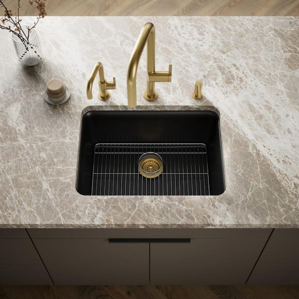 Cairn 24-1/2 in. x 18-5/16 in. x 9-1/2 in. Neoroc Granite Composite Undermount Single-Bowl Kitchen Sink In Matte Black
