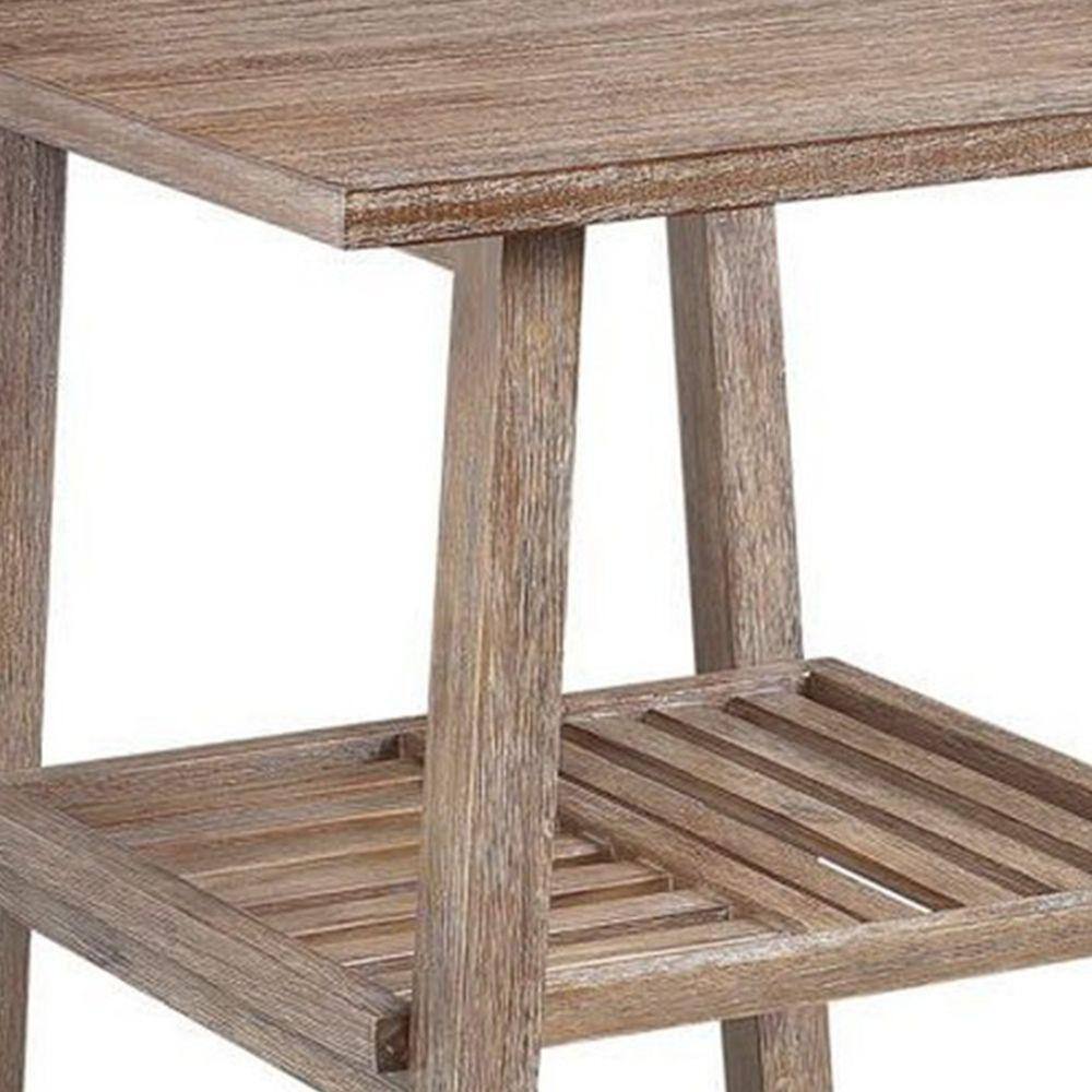 Rustic Brown Farmhouse 23" Wood End Table with Slatted Shelf