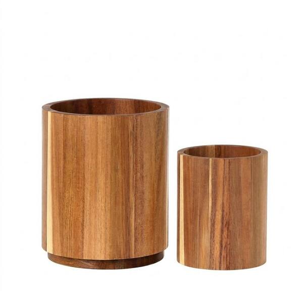 360-Degree Rotating Wooden Utensil Holder Crock Set with Two Sizes for Kitchen Countertop Storage
