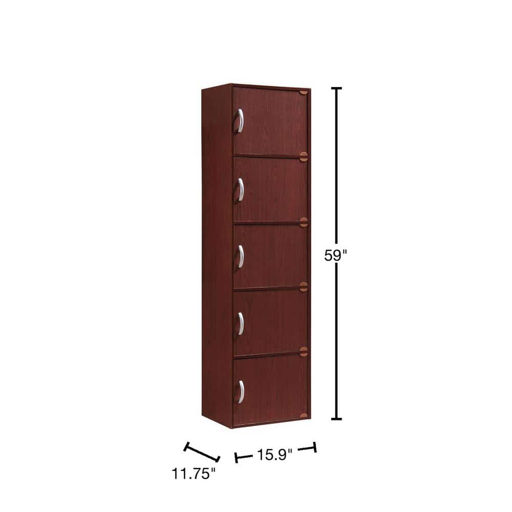 Tall Mahogany Wood Storage Cabinet with Five Doors