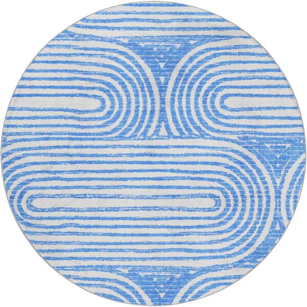 Dream Shag Premium Machine Washable Abstract ADS540 Blue 8 ft. x 8 ft. Round Rug