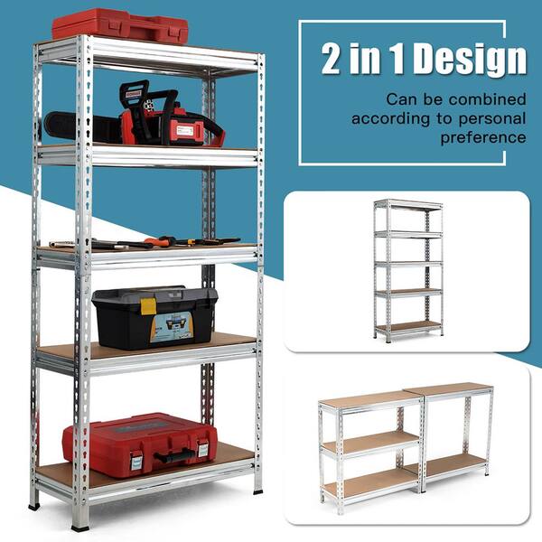 Costway 5-Tier Metal Storage Shelves 60'' Garage Rack W/Adjustable