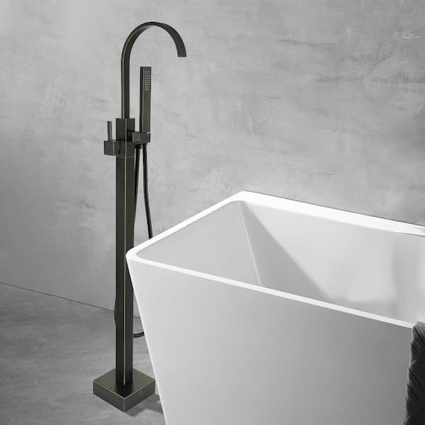 Single-Handle Freestanding Tub Faucet with Hand Shower Head in Venetian Bronze