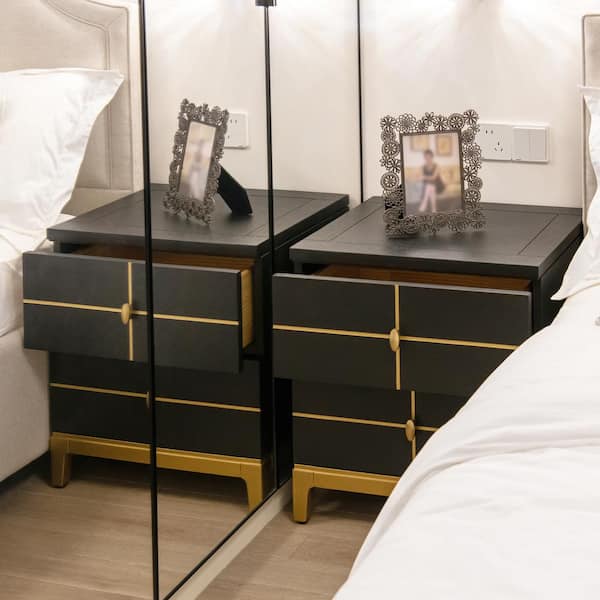 Jennifer Taylor Kingsly 21 in. Wide Contemporary Glam Storage Square Wood Side End Table, Espresso Black Birchwood