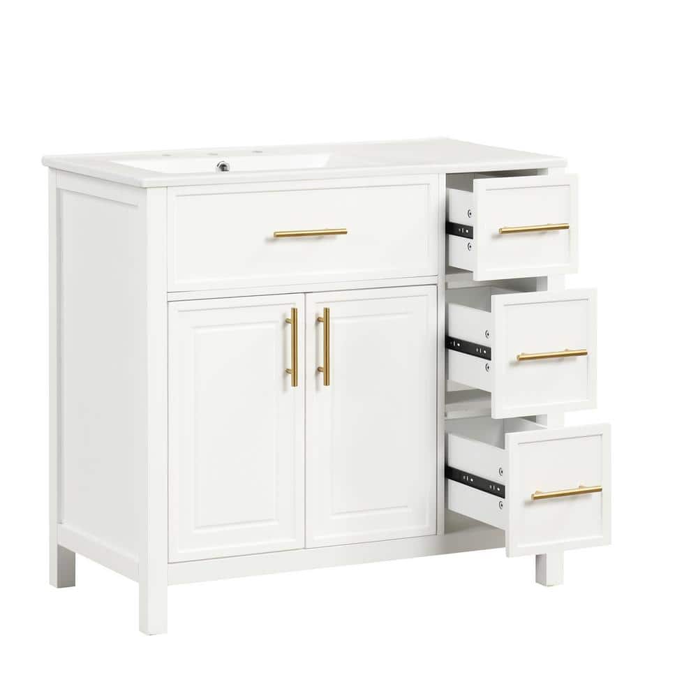 36 in. W x 18.3 in. D x 33.9 in. H Freestanding Bath Vanity in Off White w/