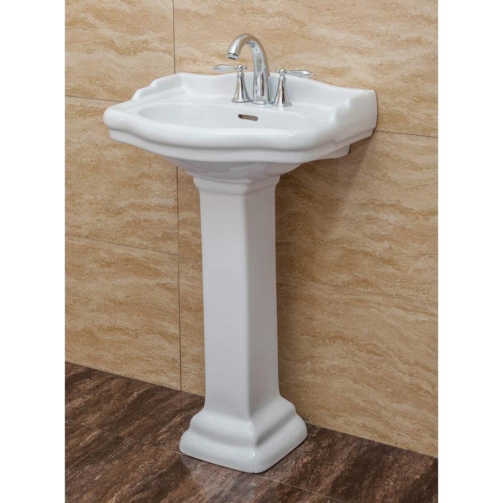 Roosevelt White Ceramic Pedestal Bathroom Sink with Overflow