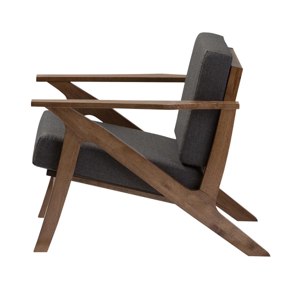 Sustainably Sourced Gray Leather and Wood Mid-Century Chaise