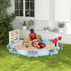 85 in. L x 85 in. W x 25 in. H Kids Wooden Sandbox 6-Seats and Toys Game House Kids Gift Beach Outdoor Playset Backyard