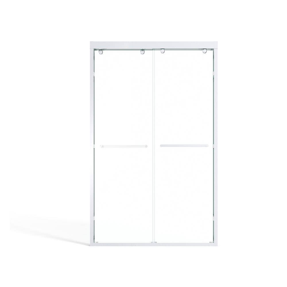 48 in. W x 75 in. H Sliding Shower Door Framed in White with Clear Glass an