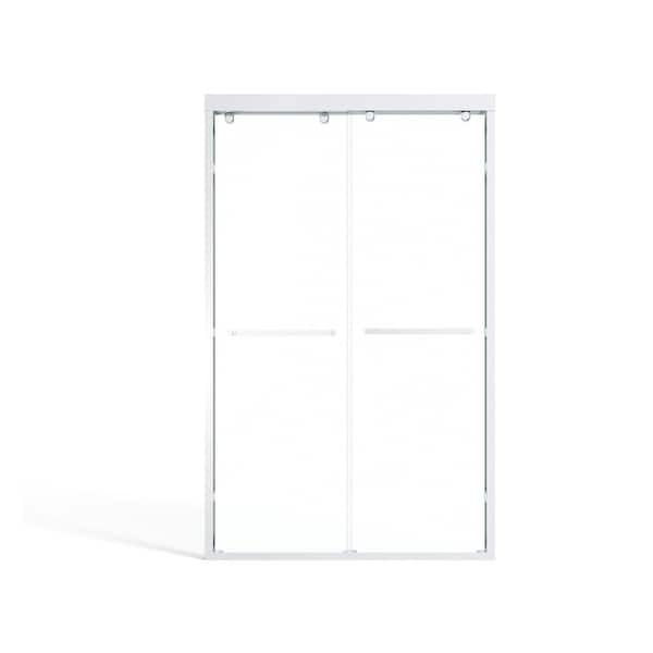 Unbranded 48 in. W x 75 in. H Sliding Shower Door Framed in White with Clear Glass and Handle