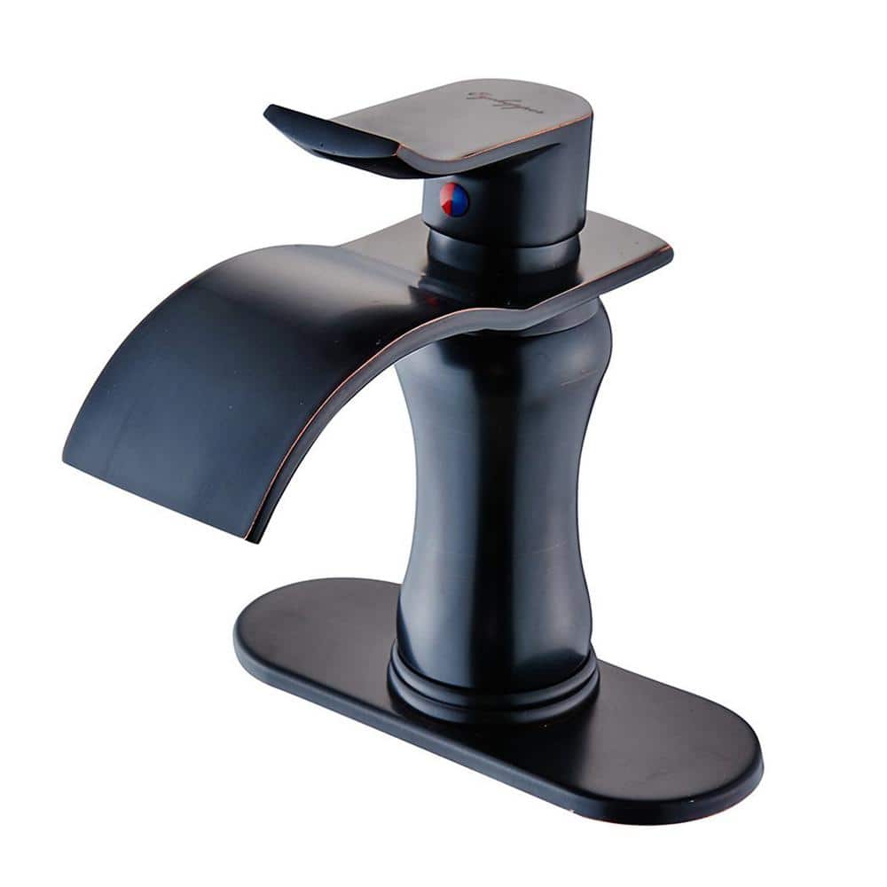 Waterfall Single Hole Single-Handle Low-Arc Bathroom Faucet In Oil Rubbed B
