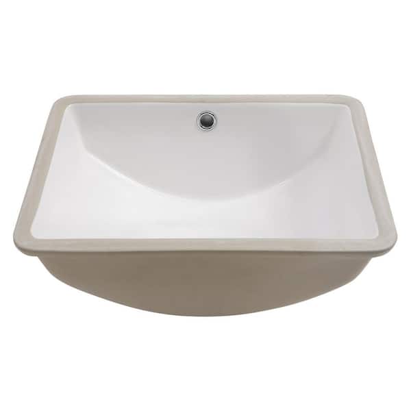 18.5 in. Undermount Rectangular Bathroom Sink with Overflow in White Ceramic