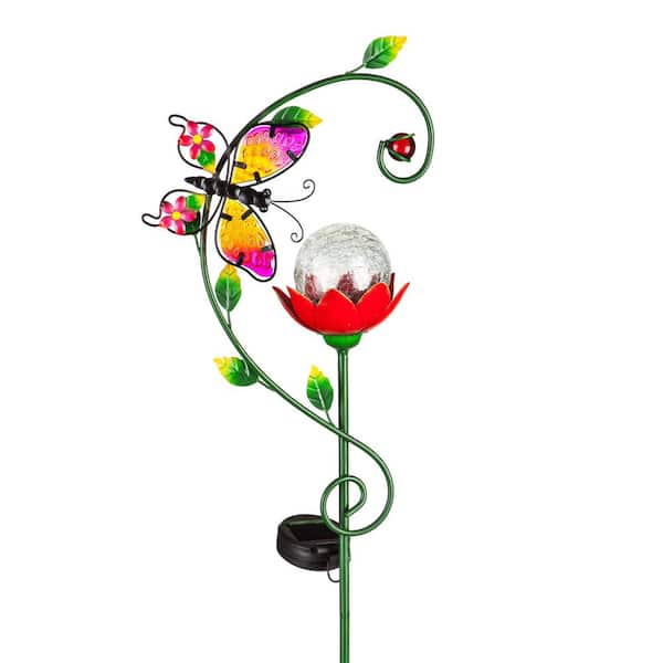 Evergreen 17 in H Multi-Color Metal Solar Butterfly Hanging Flower Globe Garden Decorative Stake