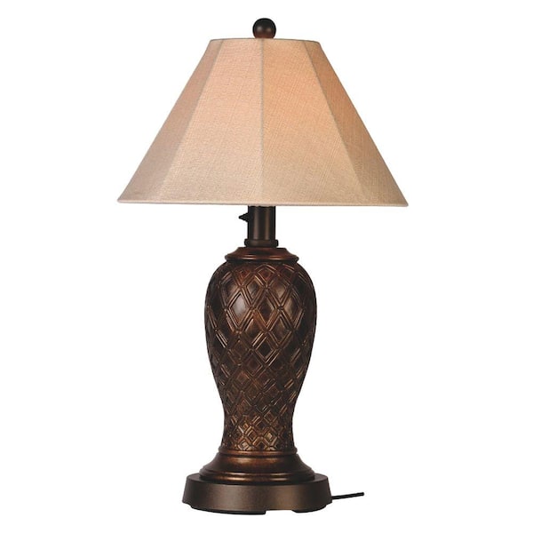 Patio Living Concepts Monterey 34 in. Bronze Outdoor Table Lamp with Antique Beige Linen Shade