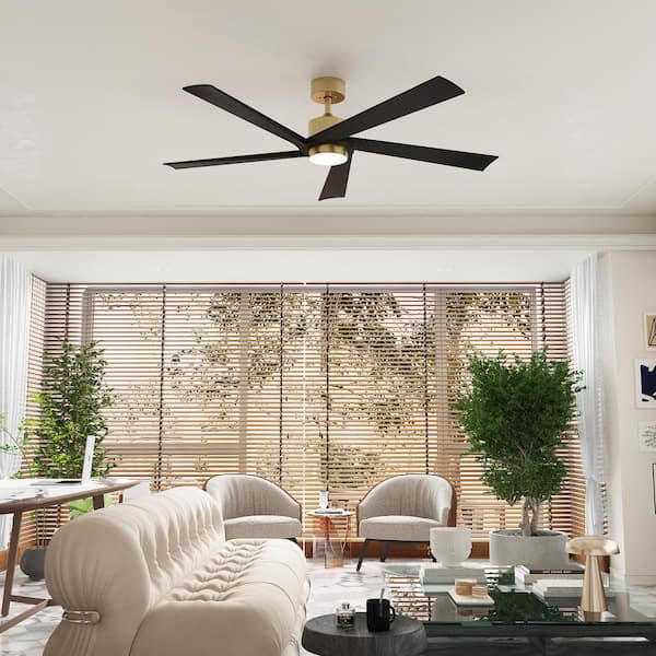 64 in. Integrated LED Indoor/Outdoor Ceiling Fan with Light Kit and Remote Control, 5-Blade Gold Housing Ceiling Fans