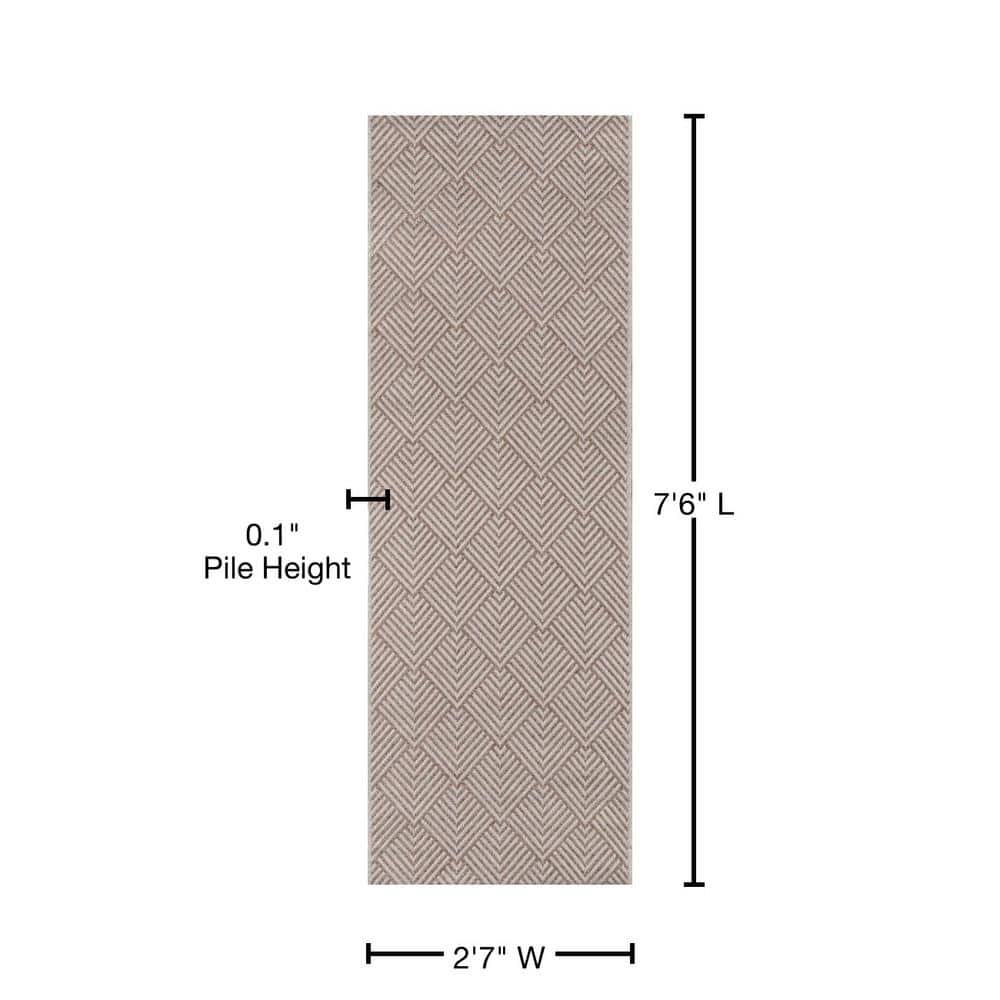 Beige Geometric Tufted Indoor/Outdoor Runner Rug