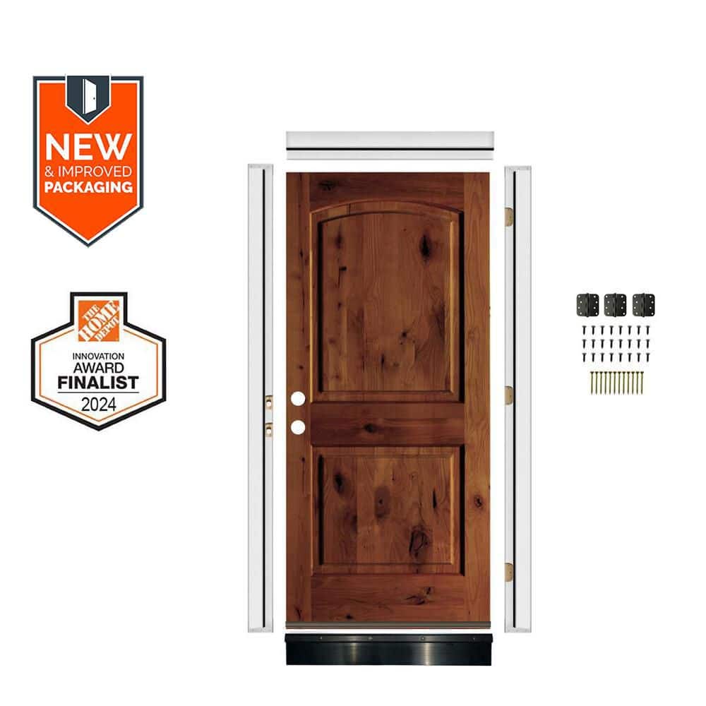 DIY 32 in. x 80 in. Knotty Alder Right-Hand Arch Red Chestnut Stain Single Wood Front Door Kit w/ Quick Assemble Jamb price history on PriceWatchPro