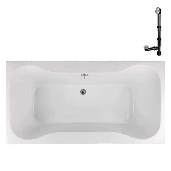Streamline N-4480-769-CH 66 in. x 34 in. Rectangular Acrylic Soaking Drop-In Bathtub, with Center Drain in Polished Chrome