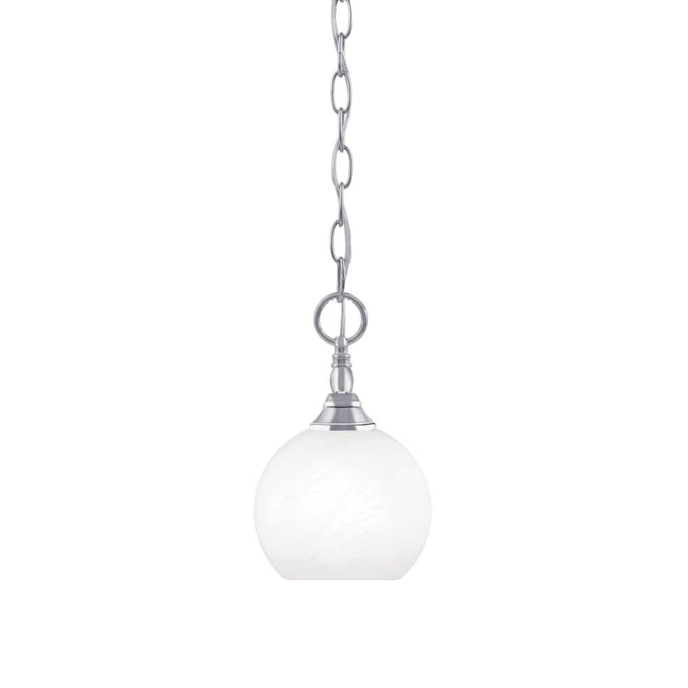 Elva 100-Watt 1-Light Chrome Shaded Pendant Light with 5.75 in. White Marbl
