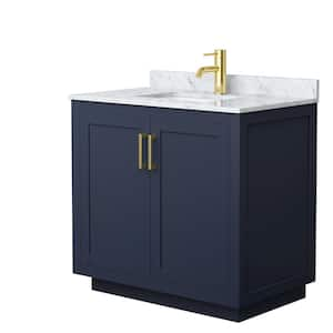 Miranda 36 in. W Single Bath Vanity in Dark Blue with Marble Vanity Top in White Carrara with White Basin