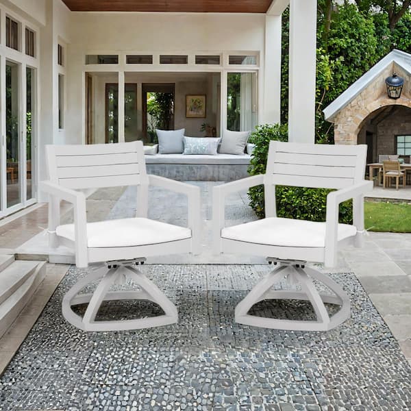 Aluminum Outdoor Swivel Dining Chair with White Cushion (Set of 2)