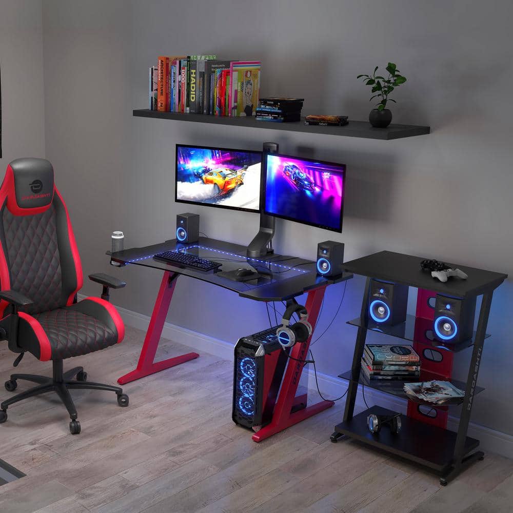 Ruby Red 48'' Tempered Glass Gaming Desk with USB & Headphone Hook