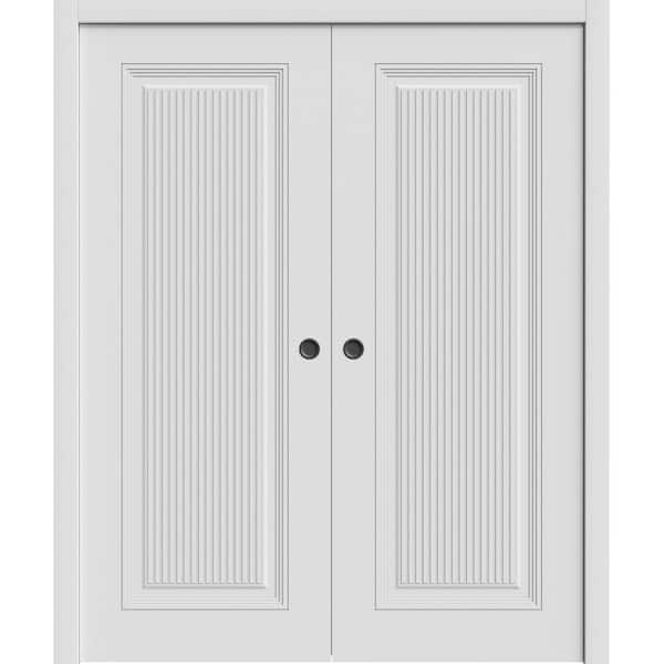 Assembly Required 7888 56 in. x 84 in. Reversible White Enamel Color Solid Core Wood Sliding Door Kit w/Separate Jamb