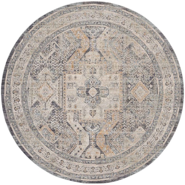 Lynx Ivory Charcoal 8 ft. x 8 ft. All-over design Transitional Round Area Rug