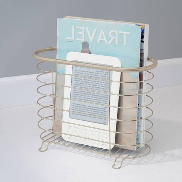 Silver 12 in. x 8.5 in. Metal Freestanding Magazine Rack