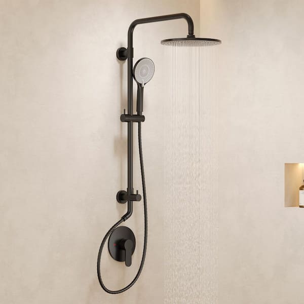 YAWWALK 2-Spray Round High Pressure Wall Bar Shower Kit with 3-Spray Hand Shower in Matte Black (Valve Included)
