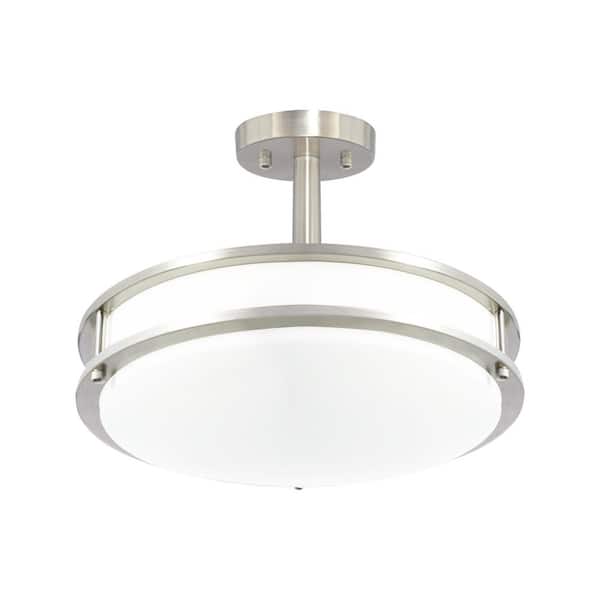 16 in. 24-Watt Brushed Nickel Modern Dual Ring Dimmable Integrated LED Semi-Flush Mount for Living Room, Bedroom, 4000K