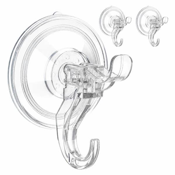 Clear Vacuum Seal Double Suction Cup Shower Robe and Towel Hook Removable No-Damage Wall Hook, 3-Pack