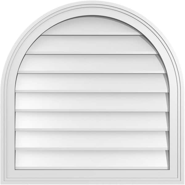 Ekena Millwork 26 in. x 26 in. Round Top White PVC Paintable Gable Louver Vent Non-Functional
