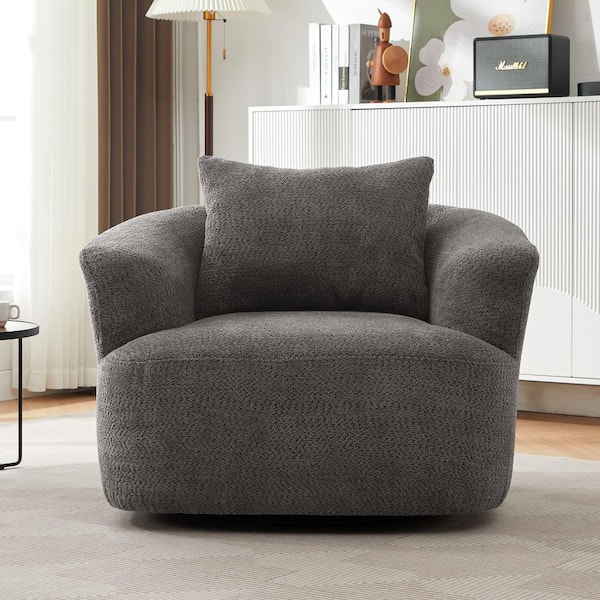 Luxury Collection Grey Chenille Upholstered Accent Swivel Arm Chair with a Throw Pillow (Set of 1)