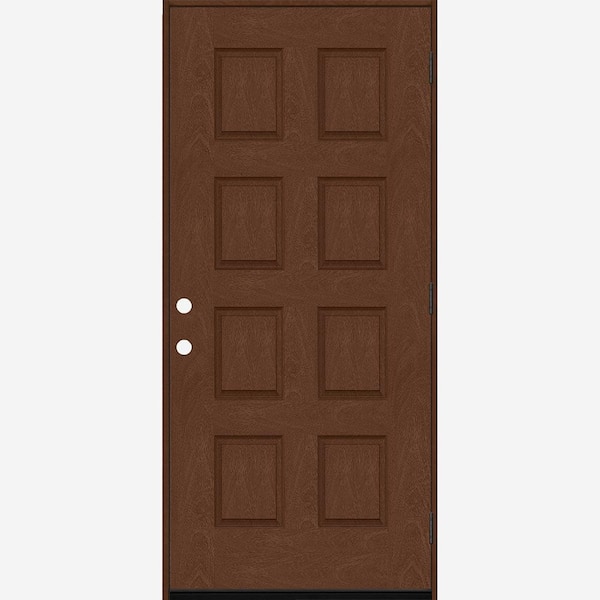 Regency 32 in. x 80 in. 8-Panel LHOS Chestnut Stain Mahogany Fiberglass Prehung Front Door