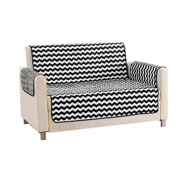 QuickFit Fifi Water Resistant Black Fit Polyester Fit Loveseat Slip Cover