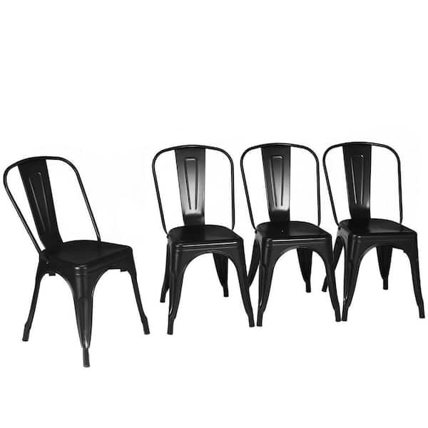 FORCLOVER Black Stackable Metal Dining Side Chairs Bar Stool