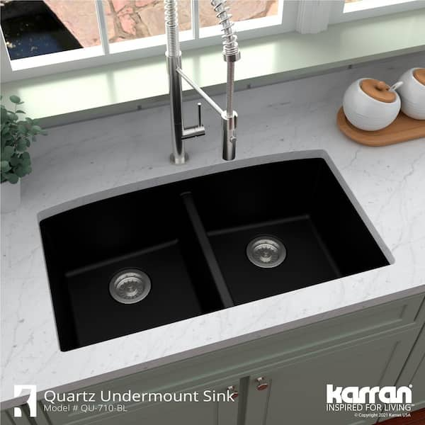 Karran Quartz Black 32 in. 50/50 Double Bowl Composite Undermount