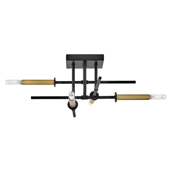 LARK - Hux 20.0 In. 4-Light Black Semi- Flush Mount