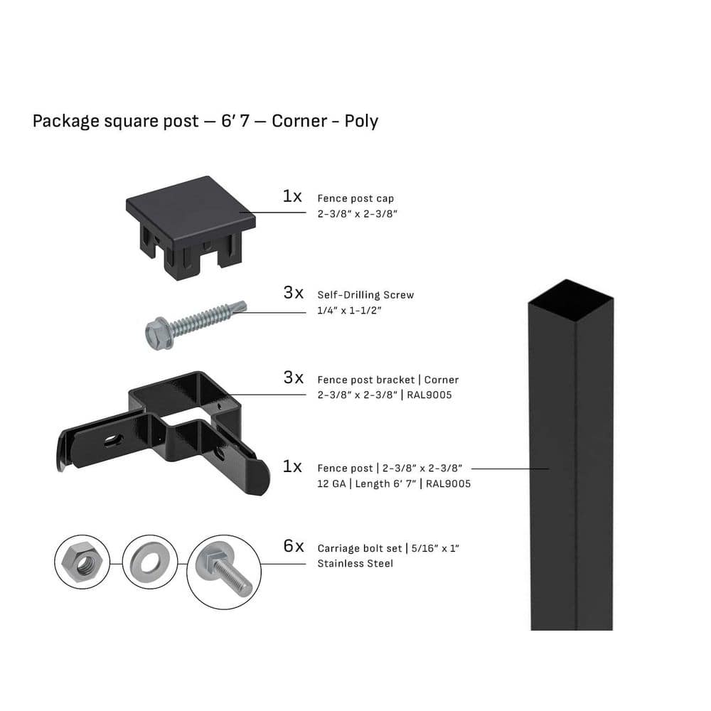 Square 2-3/8 in. x 2-3/8 in. x 6 ft. 7 ft. Poly Cap Corner Fence Black Steel Post (1-Pack) price history on PriceWatchPro