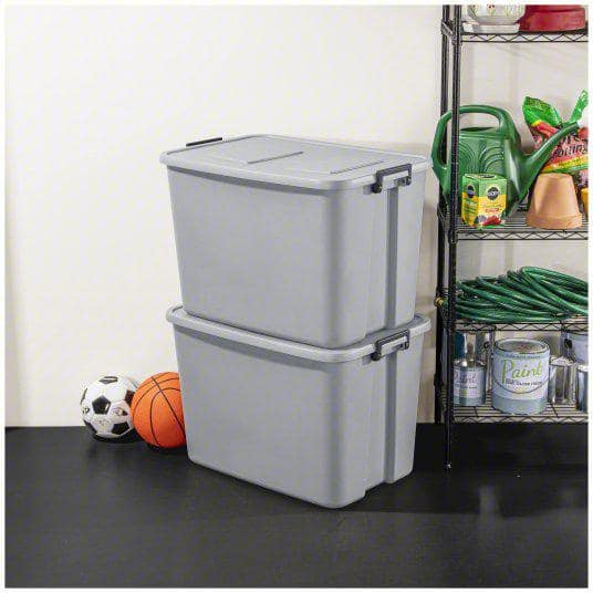 Hefty 113 qt Clear Plastic Holiday Latched Storage Bin, Red Lid 