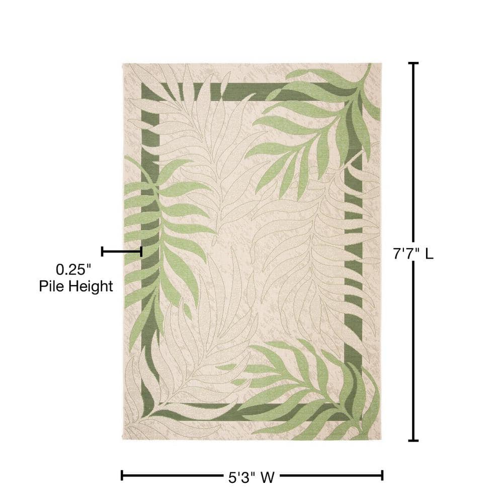 Cream and Green Botanical Indoor/Outdoor Synthetic Area Rug