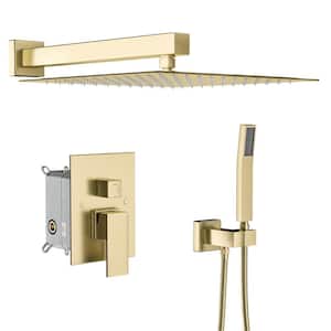 2-Spray Patterns with 1.8 GPM 10 in. Wall Mount Dual Shower Heads with Spray Mixer Shower Combo in Gold