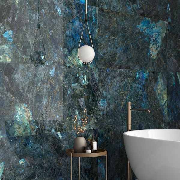 Ivy Hill Tile Jume Onyx Labrodorite Blue 4 in. x 0.41 in. Polished